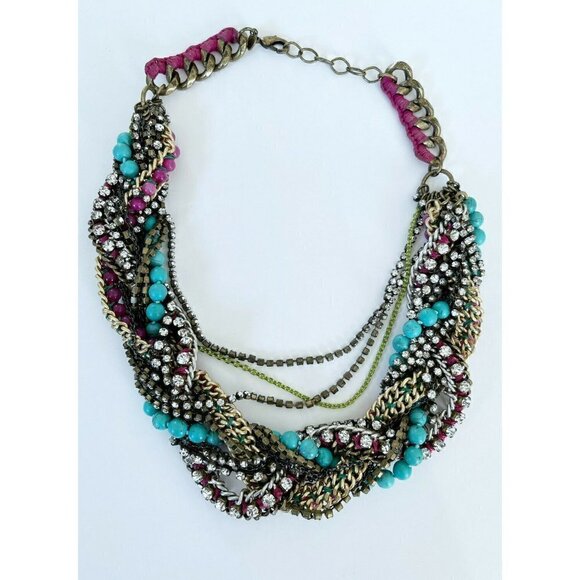 Stella & Dot Bamboleo Bohemian Statement Necklace Pink Turquoise - Picture 9 of 11